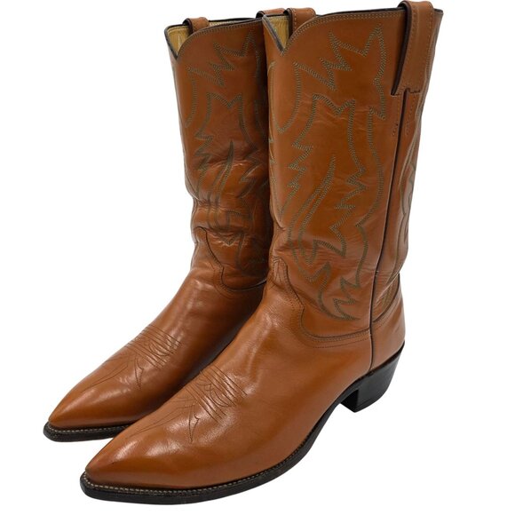 Vintage Justin Mens 10.5E Wide Pumpkin Orange Tan Leather Cowboy Western Boots - Picture 14 of 16
